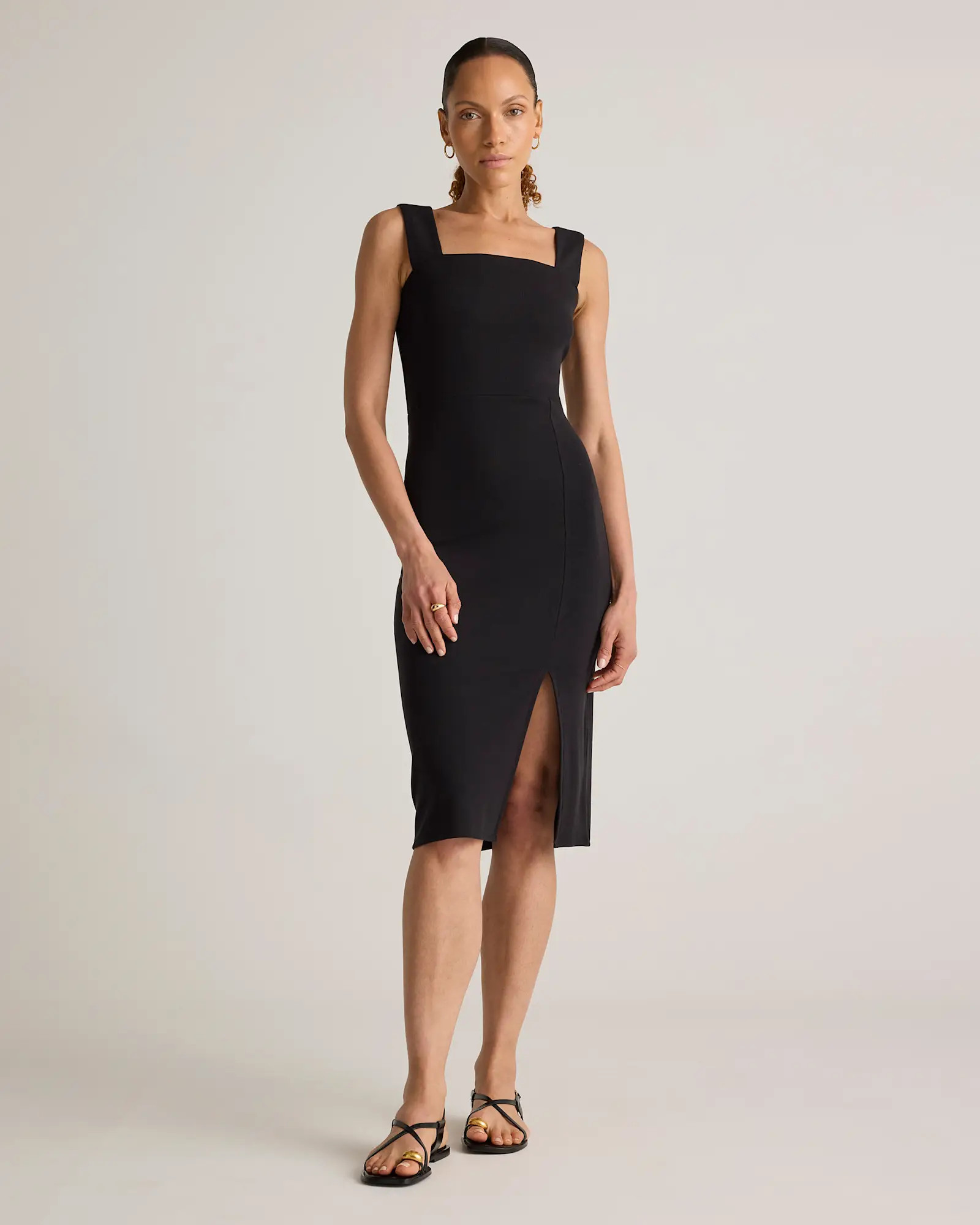 Tencel Rib Knit Sleeveless Square Neck Midi Dress | Quince