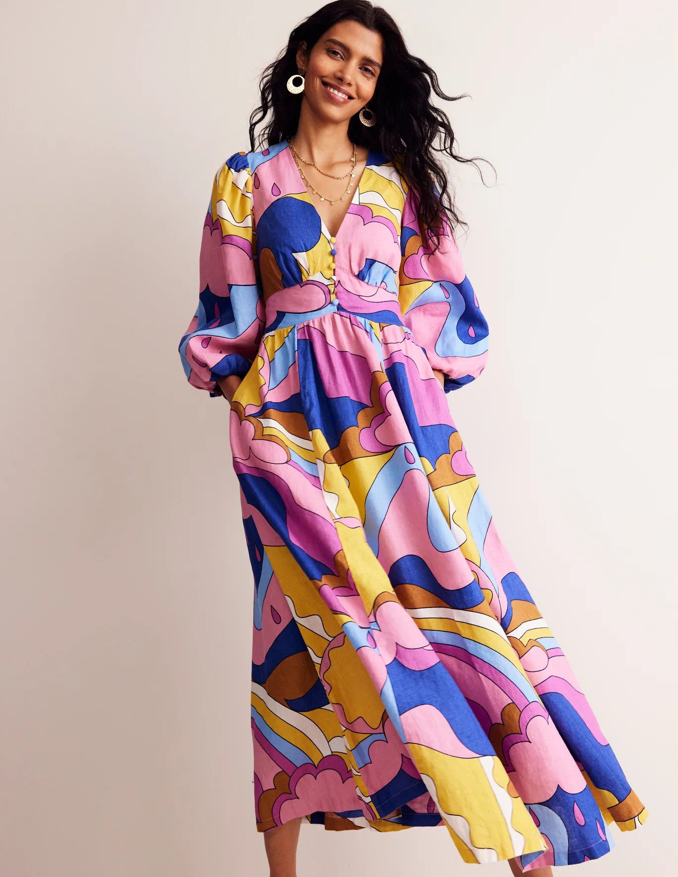 Lola Blouson Maxi Dress - Orchid Smoke, Sunshine | Boden UK | Boden UK