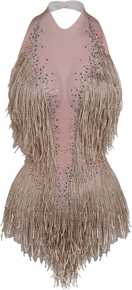 Sparkly Diamante Fringe Bodysuit Women Sexy Dancer Leotard Celebrate Outfit Prom Bar Birthday Nig... | Amazon (US)