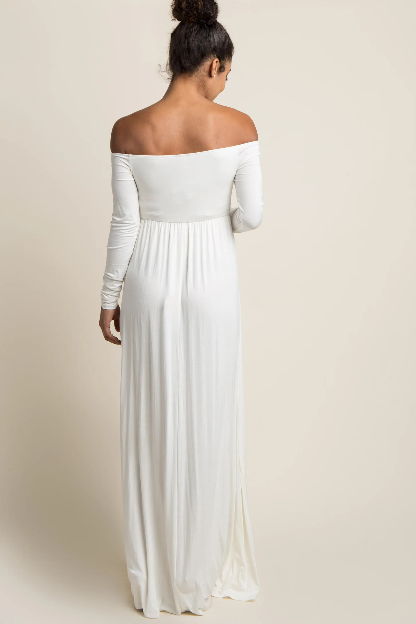 PinkBlush Ivory Solid Off Shoulder Maternity Maxi Dress | PinkBlush Maternity