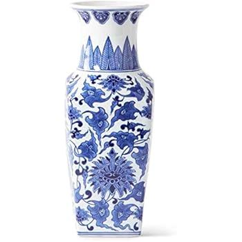 K&K Interiors Porcelain Blue and White Chinoiserie Square Vase, | Amazon (US)