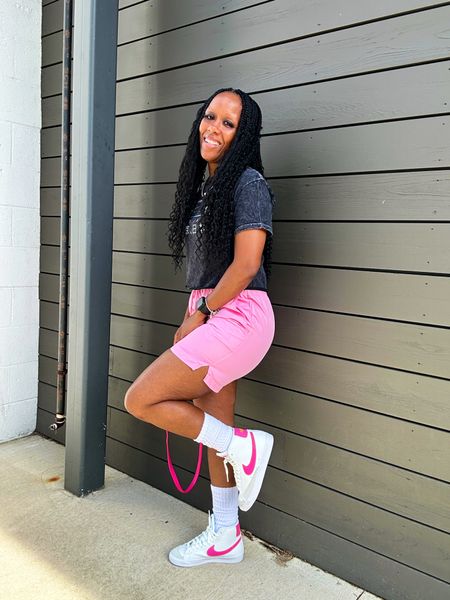 Summer outfit idea, summer shorts, crop top, graphic tee.

I’m wearing a size small in crop top and shorts. Shorts are men’s swimming trunks. I cut the net inside to turn them into casual shorts for the summer.

I styled this outfit with a pink crossbody bag and Nike blazer mid 77

#LTKStyleTip #LTKSeasonal #LTKFindsUnder50