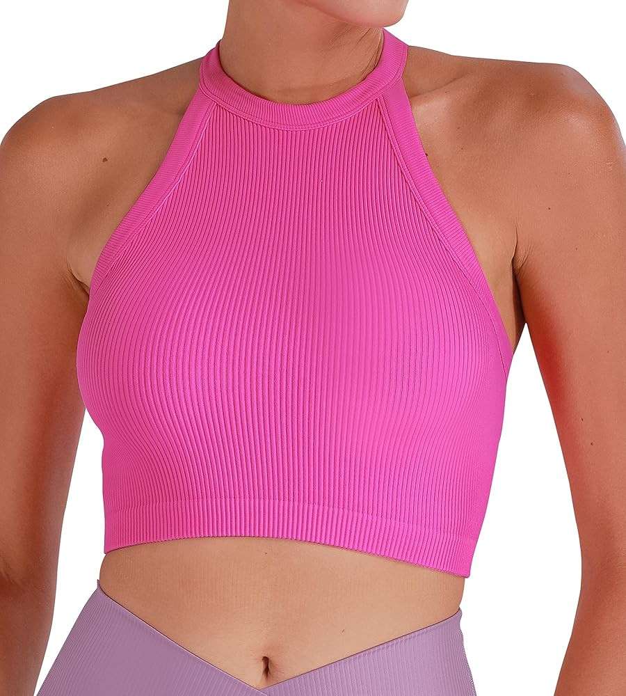 Sunzel Ribbed Tank Tops for Women, Halter High Neck Seamless Cute Crop Top, Basics Sleeveless Wor... | Amazon (US)