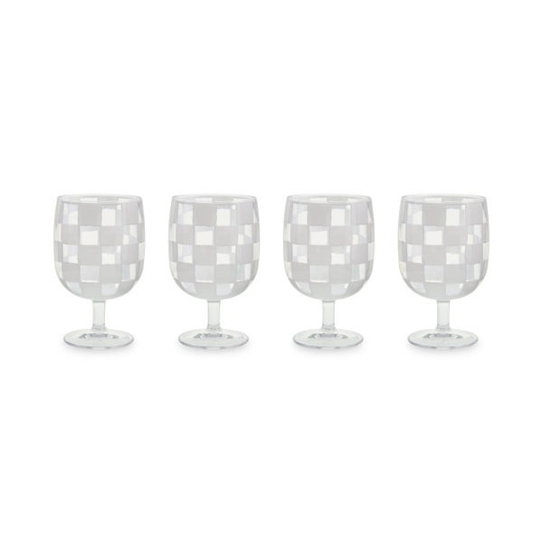 MacKenzie-Childs White Check Acrylic Water Goblets | MacKenzie-Childs