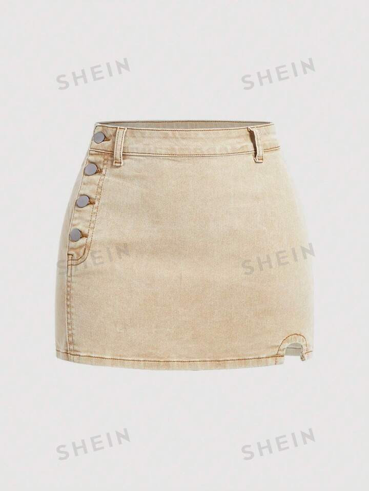 SHEIN MOD Women's Button-Front Denim Skirt, Suitable For Summer | SHEIN