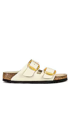 BIRKENSTOCK Arizona Big Buckle High Shine Sandal in Ecru from Revolve.com | Revolve Clothing (Global)