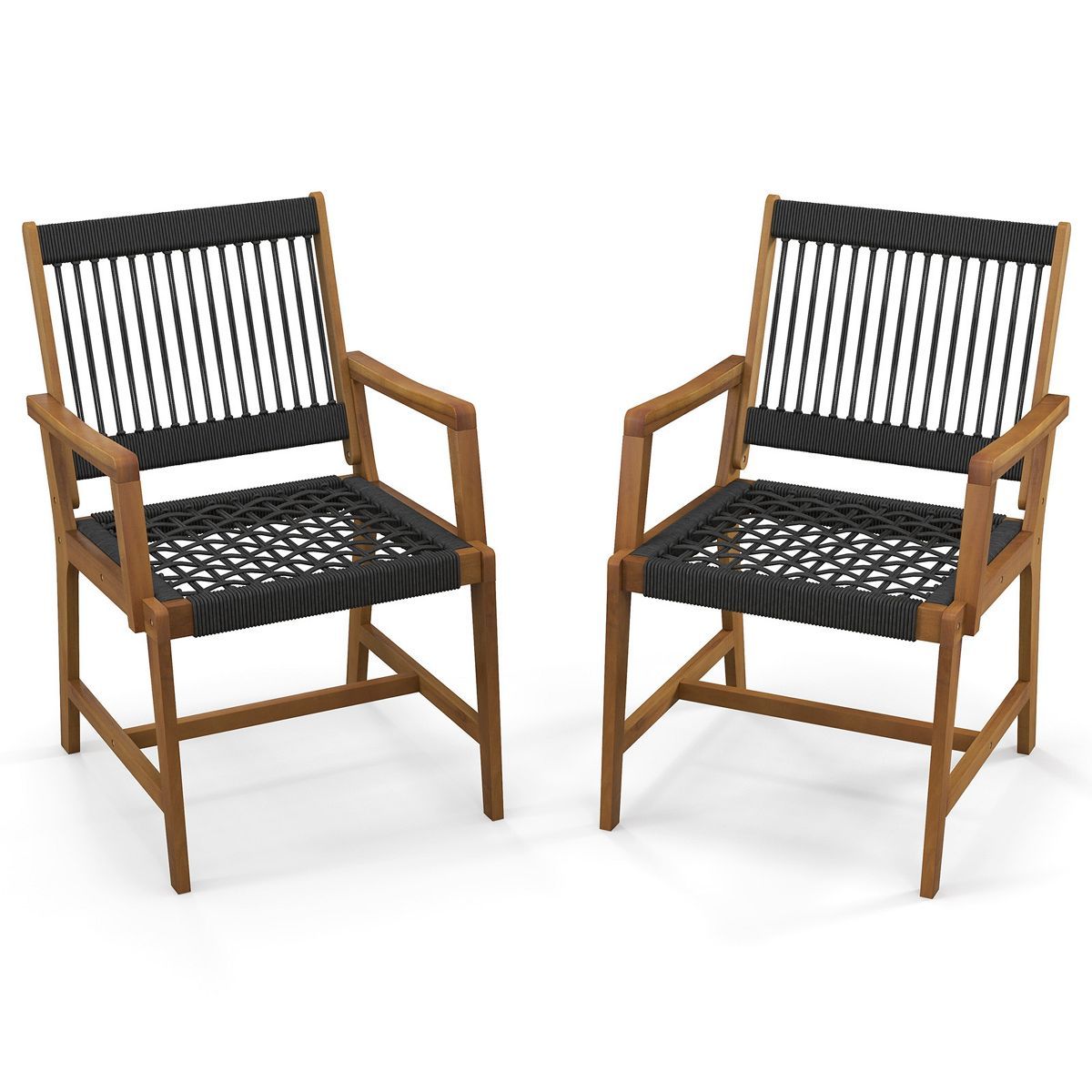 Costway Patio 2pcs Acacia Wood Dining Chairs All-Weather Rope Woven Armchairs Outdoor | Target