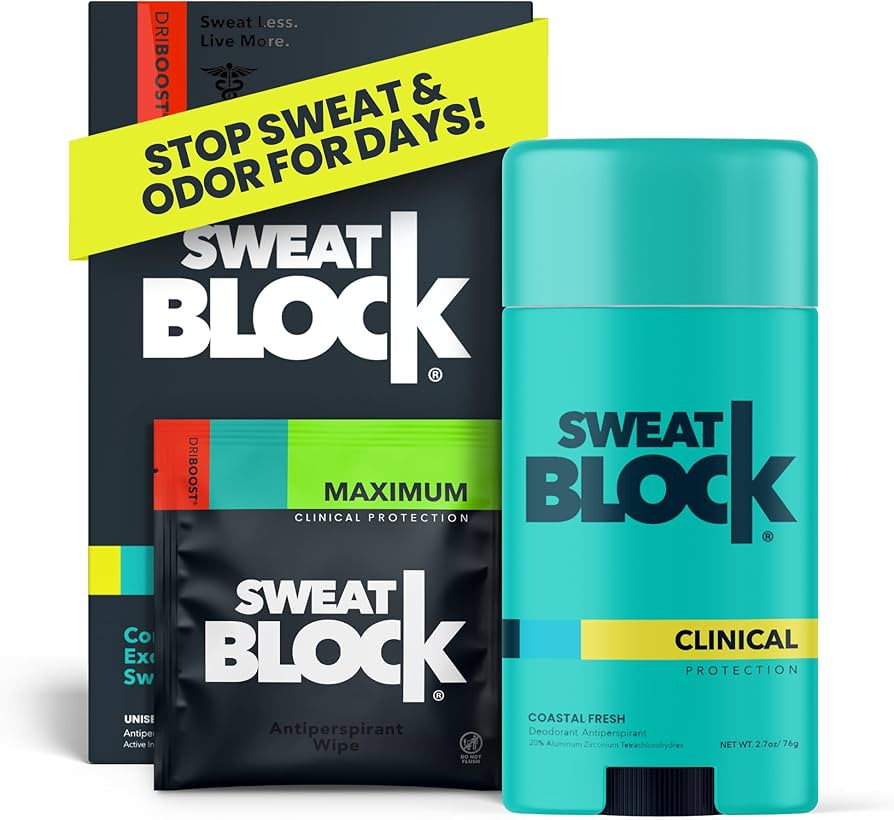 SweatBlock Maximum Clinical Strength Antiperspirant and Deodorant System for Men and Women Hyperh... | Amazon (US)