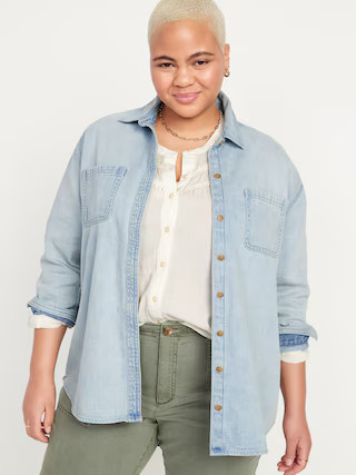 Oversized Boyfriend Utility-Pocket Jean Shirt for Women | Old Navy (US)