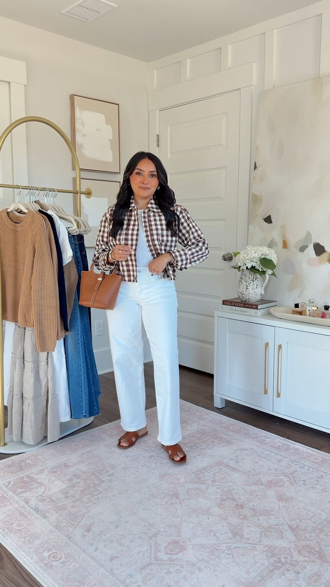 Brown gingham jacket size xs TTS
White tank size xs petite TTS
White jeans size 2 petite TTS
Brown sandals size 5 TTS

#LTKPetite #LTKgrwm #LTKootd