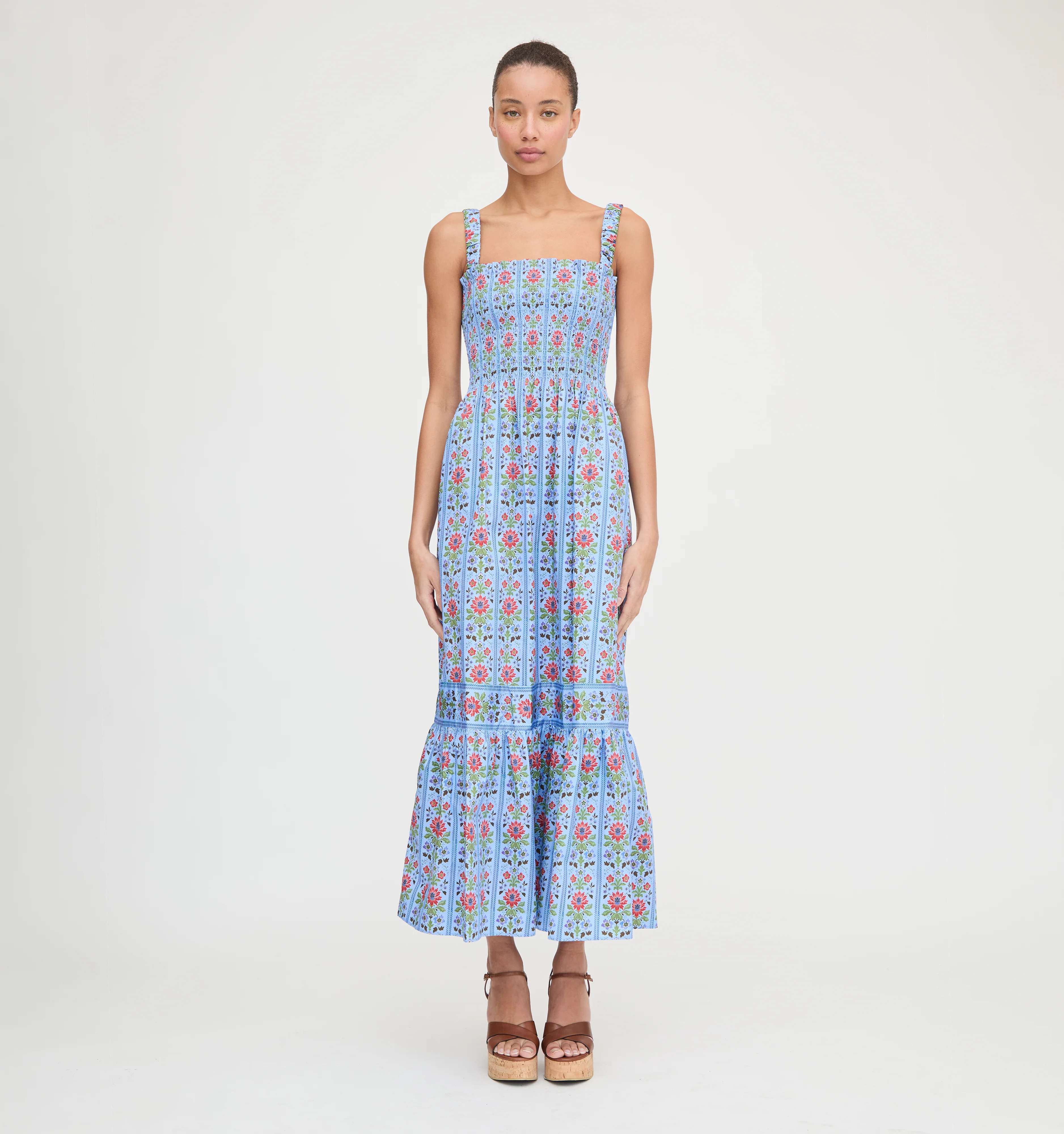 The Anjuli Nap Dress - Blue Floral Block Stripe | Hill House Home US