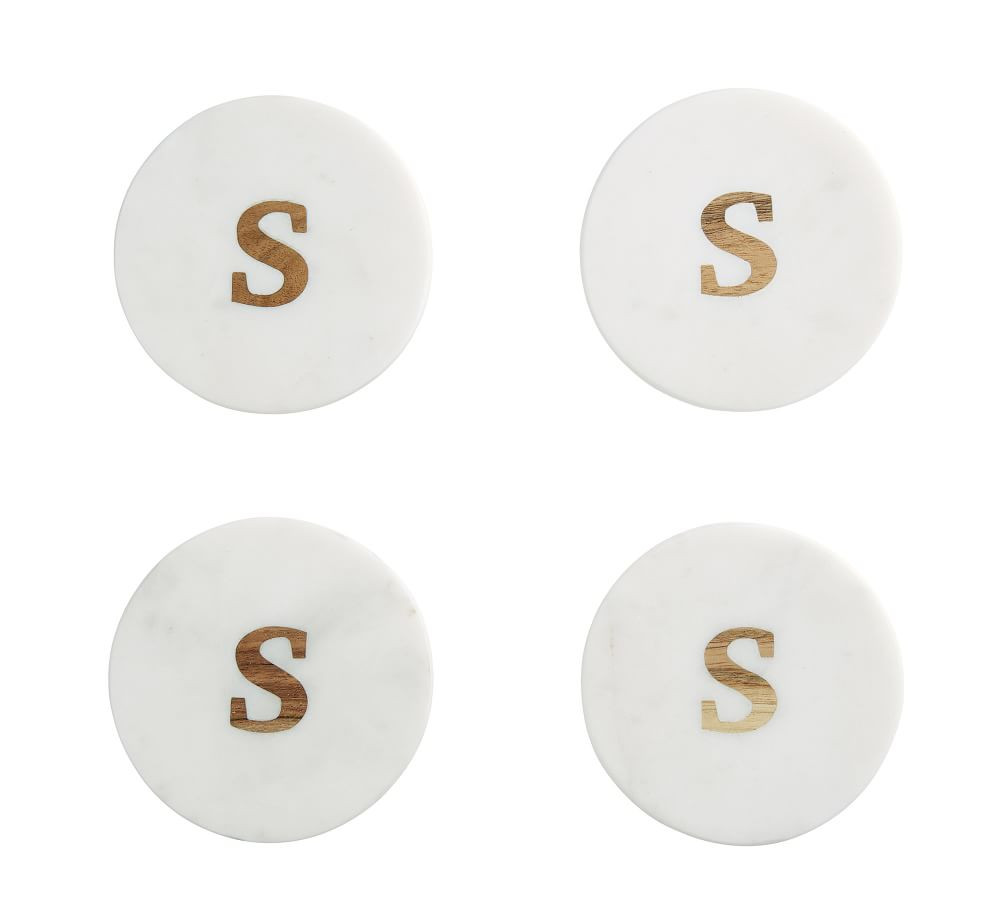 Handmade Alphabet Marble & Wood Coasters - Set of 4 | Pottery Barn (US)