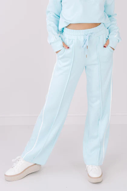 TWT Lux Light Blue Piping Wide Leg Pant | The Willow Tree