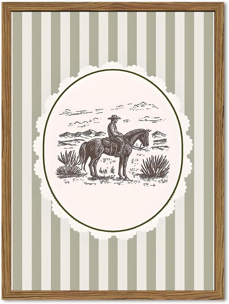 Western Cowboy Wall Art Vintage Southwestern Wall Decor Painting, Retro Rodeo Stripe Poster Canvas Print Picture for Living Room Bedroom 12x16 inch Wood Framed | Amazon (US)