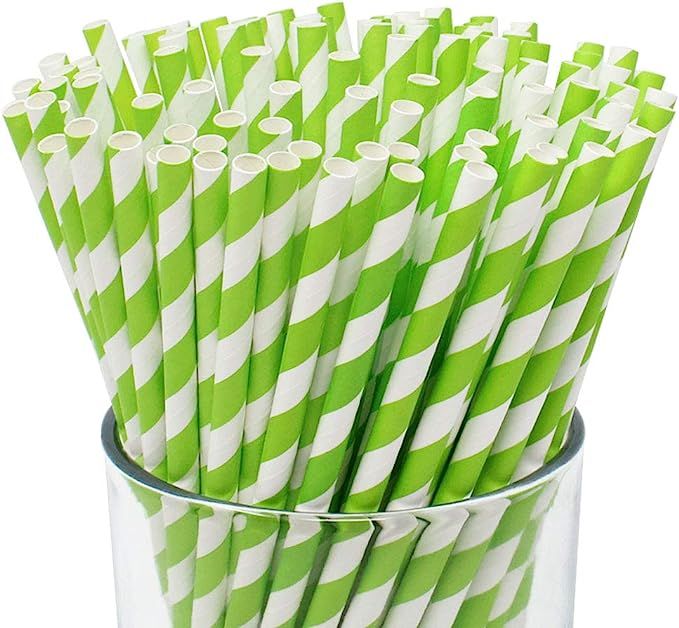 Amazon.com: Just Artifacts Premium Disposable Drinking Striped Paper Straws (100pcs, Green Apple)... | Amazon (US)