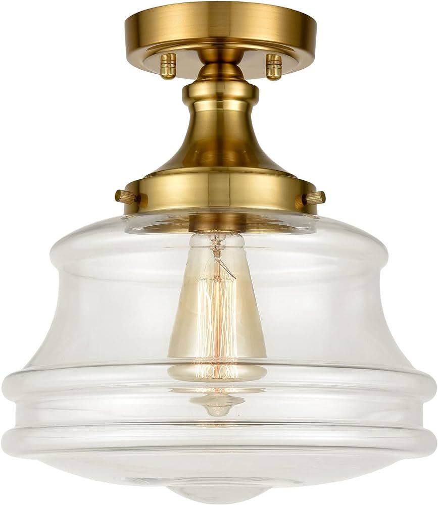 Modern Gold Semi Flush Mount Ceiling Light Brass Schoolhouse Glass Hallway Ceiling Lights, 11" W ... | Amazon (US)