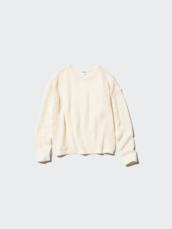 Mesh Crew Neck Long-Sleeve Sweater | UNIQLO (US)