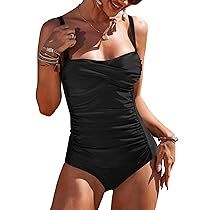 Ekouaer Women's One Piece Swimsuit Ruched Tummy Control Bathing Suits Vintage Retro Push Up Swimw... | Amazon (US)