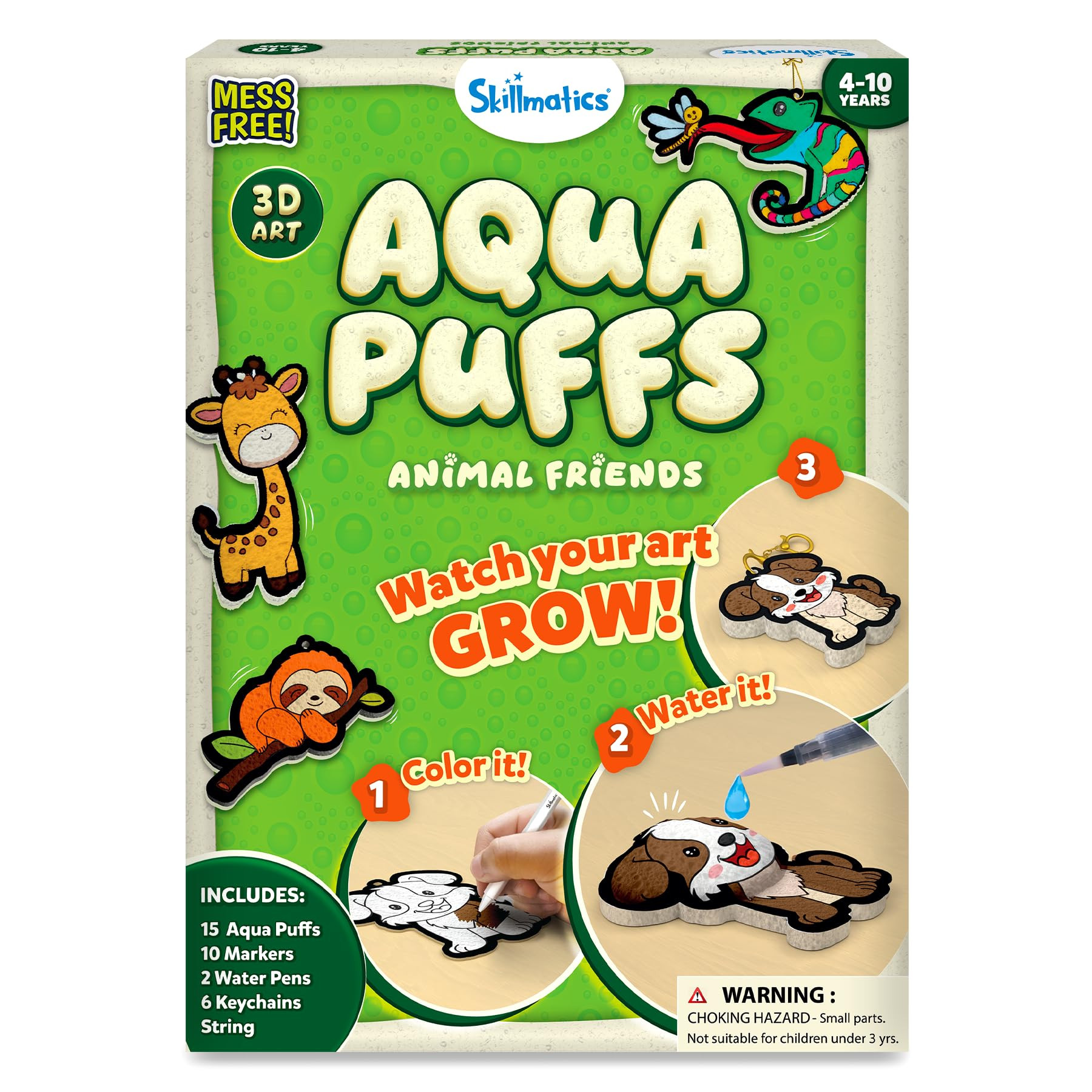 Skillmatics 3D Art Kit - Aqua Puffs Animals, Mess-Free Paint by Number Craft for Kids, DIY Color ... | Amazon (US)