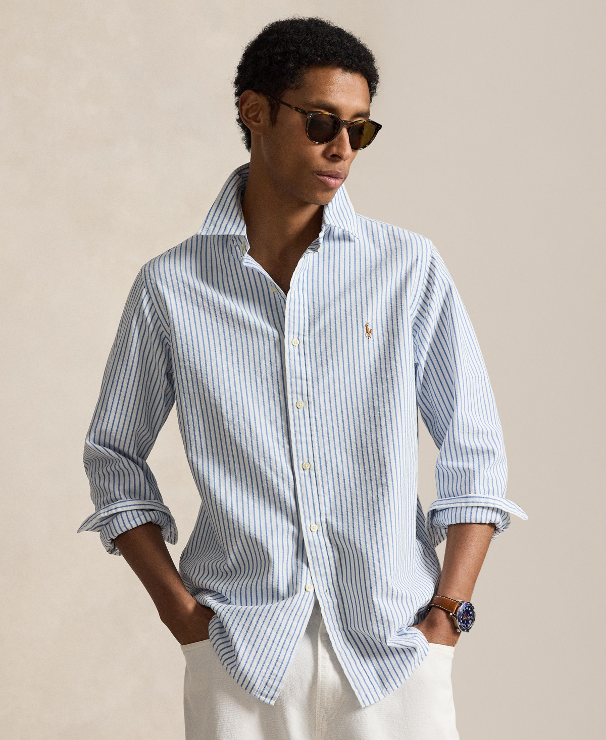 Polo Ralph Lauren Men's The Iconic Mesh Shirt - White Blue | Macy's