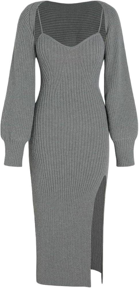 CIDER Knit Solid Cami Split Midi Dress & Crop Top | Amazon (US)