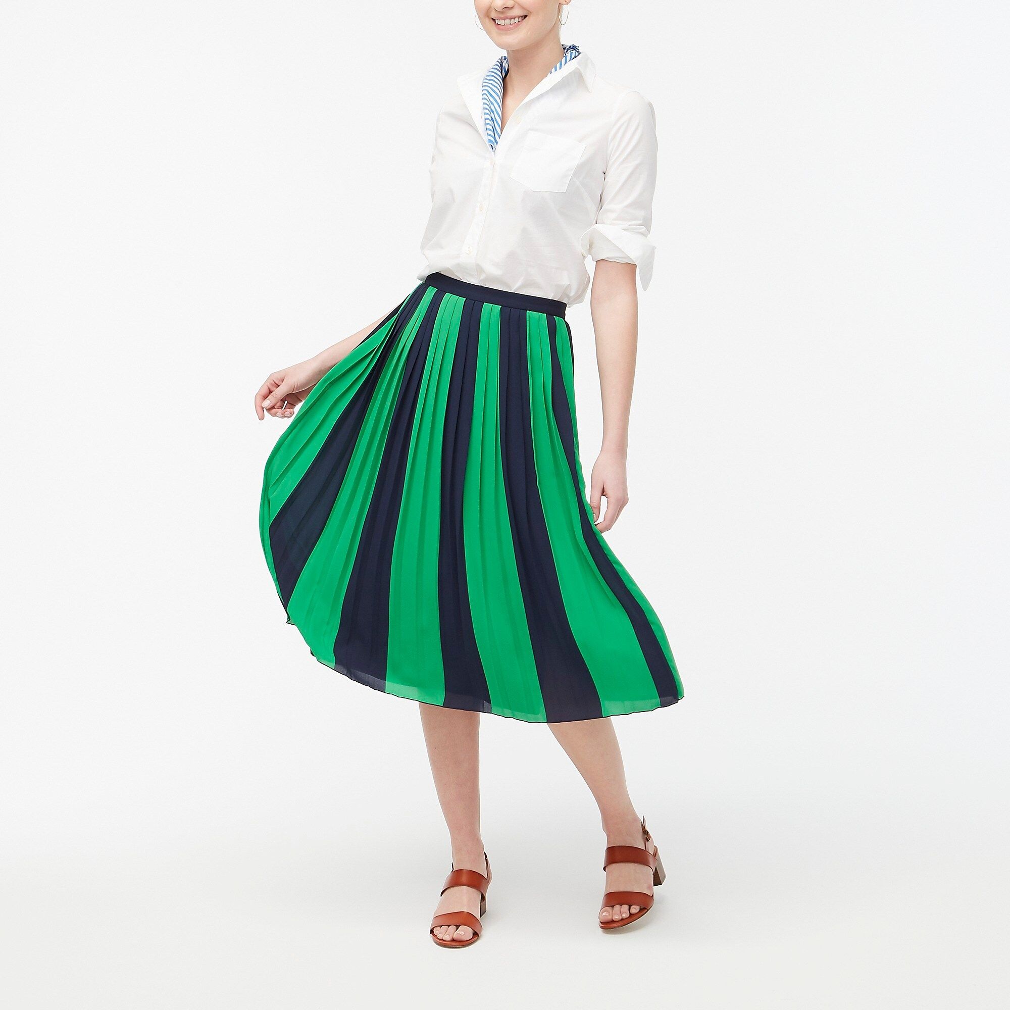Striped pleated midi skirt | J.Crew Factory