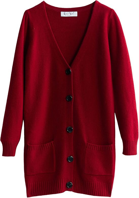 LINY XIN Women's 100% Merino Wool Fall Winter Warm Soft Lightweight Knitted V-Neck Long Cardigan ... | Amazon (US)