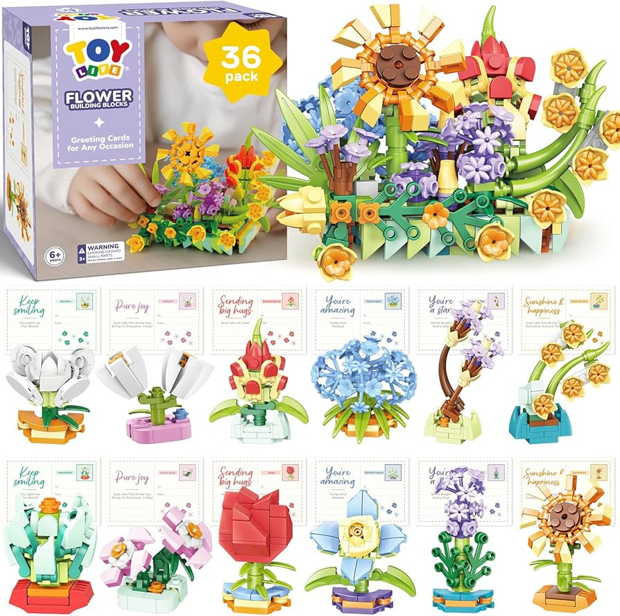 TOY Life 36 Pack Party Favors for Kids, Tiny Plants Mini Flowers Building Blocks Set for Classroo... | Amazon (US)