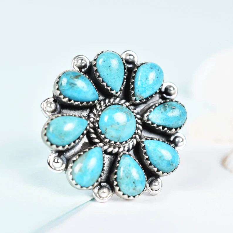 Turquoise Flower Ring 925 Sterling Silver Vintage Turquoise - Etsy | Etsy (US)