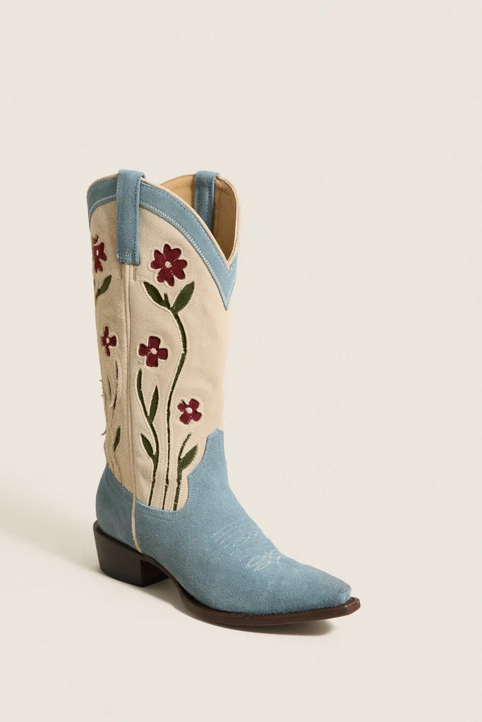 THE GREAT. x Stetson Washed Indigo Floral Cowboy Boot | Tuckernuck (US)