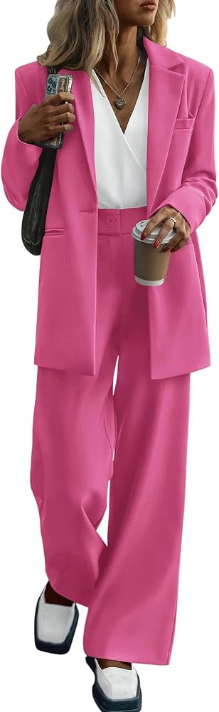 KIRUNDO Women Suits 2 Piece Set Business Casual Dressy Oversized Blazer Jacket and Wide Leg Dress... | Amazon (US)