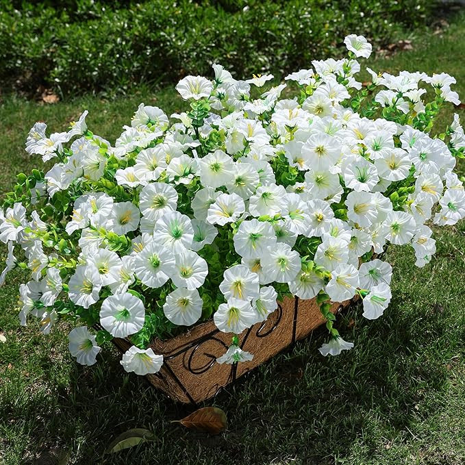 Artificial Flowers Plant for Outdoor Outside Spring Decoration, 12 Bundles Fake White Flowers Sil... | Amazon (US)