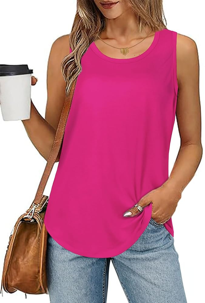 elescat Womens Tank Tops Summer Sleeveless Loose Fit Casual Tunic Top | Amazon (US)