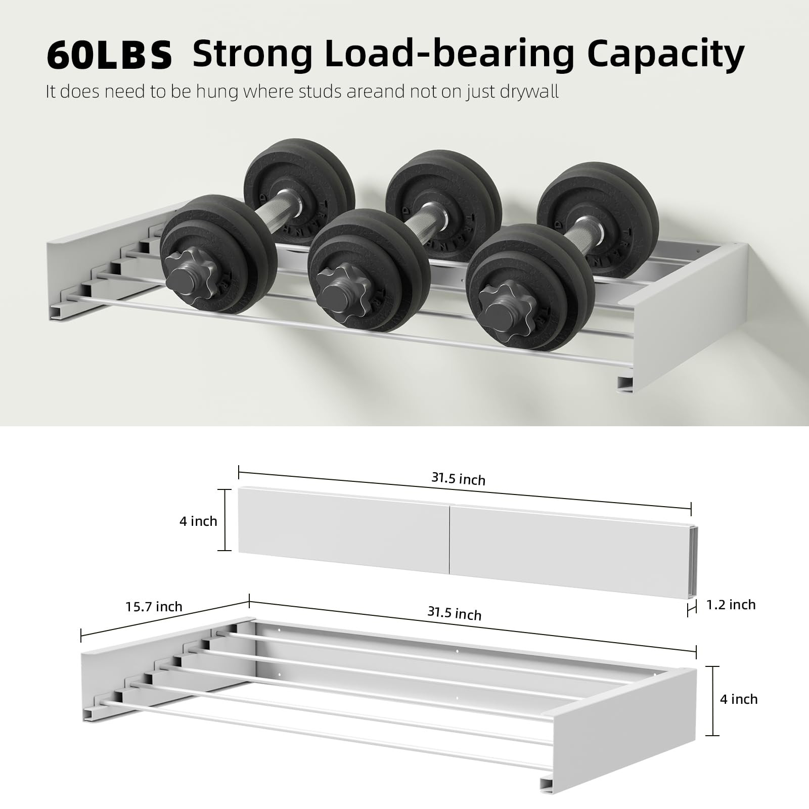 Laundry Drying Rack Collapsible, Wall Mounted, Clothes Drying Rack, 31.5" Wide, 13.2 Linear Ft, 5... | Amazon (US)