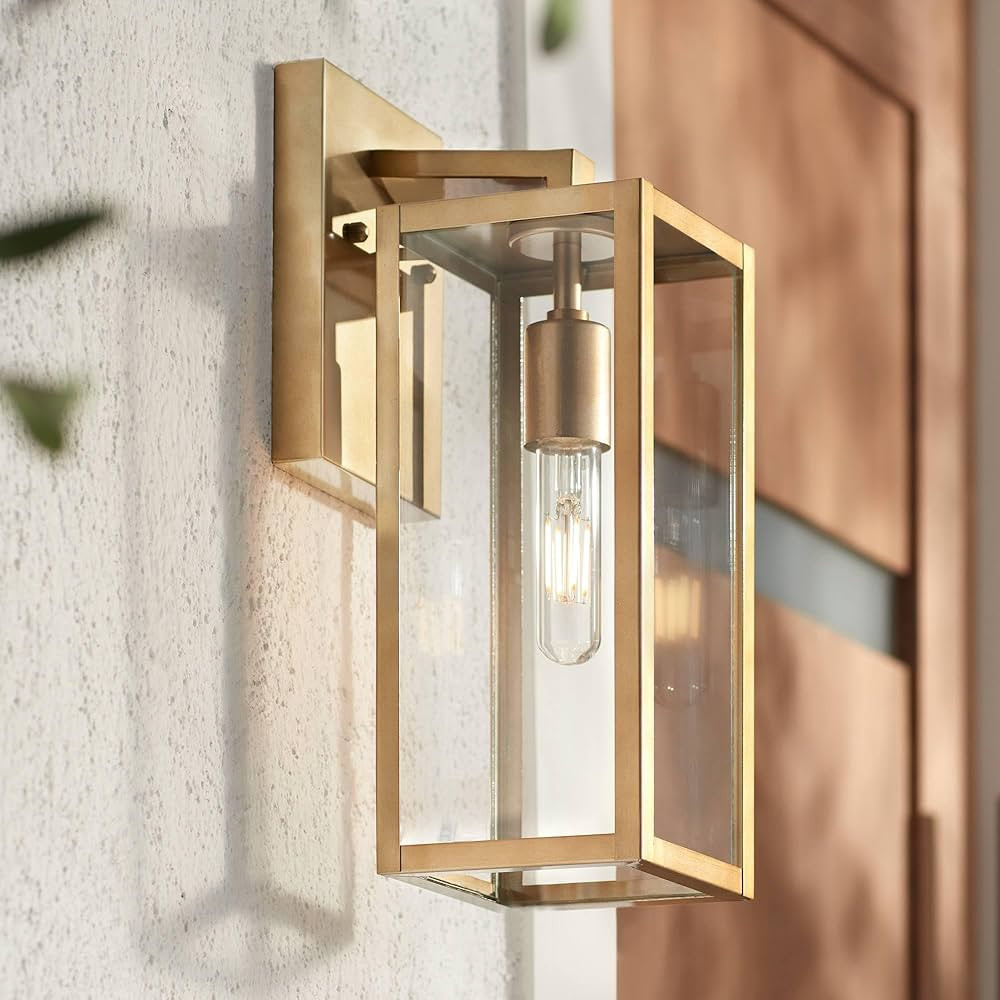 John Timberland Titan Modern Outdoor Wall Light Fixture Soft Gold Rectangular Frame 14 1/4" Clear... | Amazon (US)