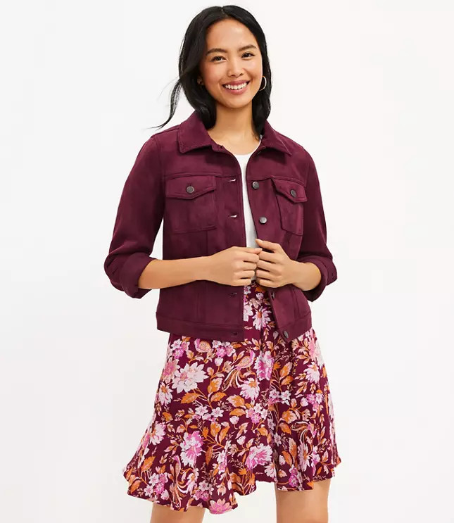 Faux Suede Trucker Jacket | LOFT