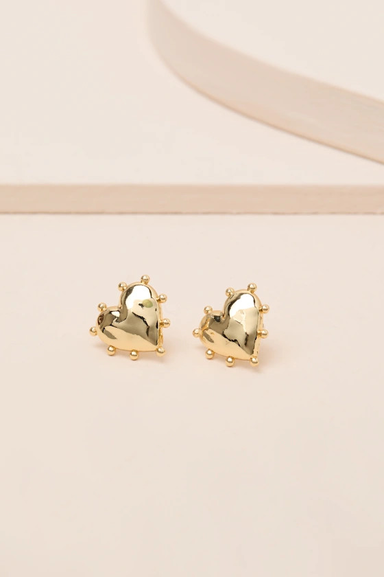 Marlina Gold Studded Heart Earrings | Lulus