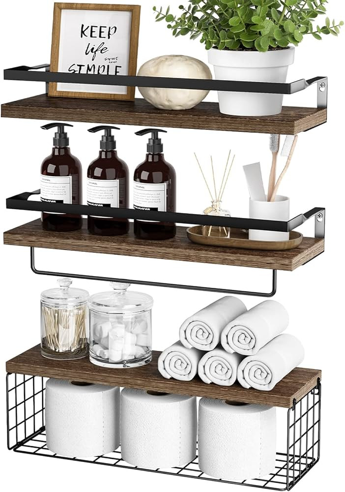 RYOFOBETTO Bathroom Shelves, Floating Shelves with Storage Basket, Over Toilet Paper Holder Stora... | Amazon (US)