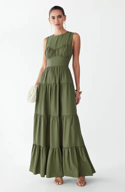 ST MRLO Elowyn Maxi Dress in Light Olive at Nordstrom, Size 8 | Nordstrom