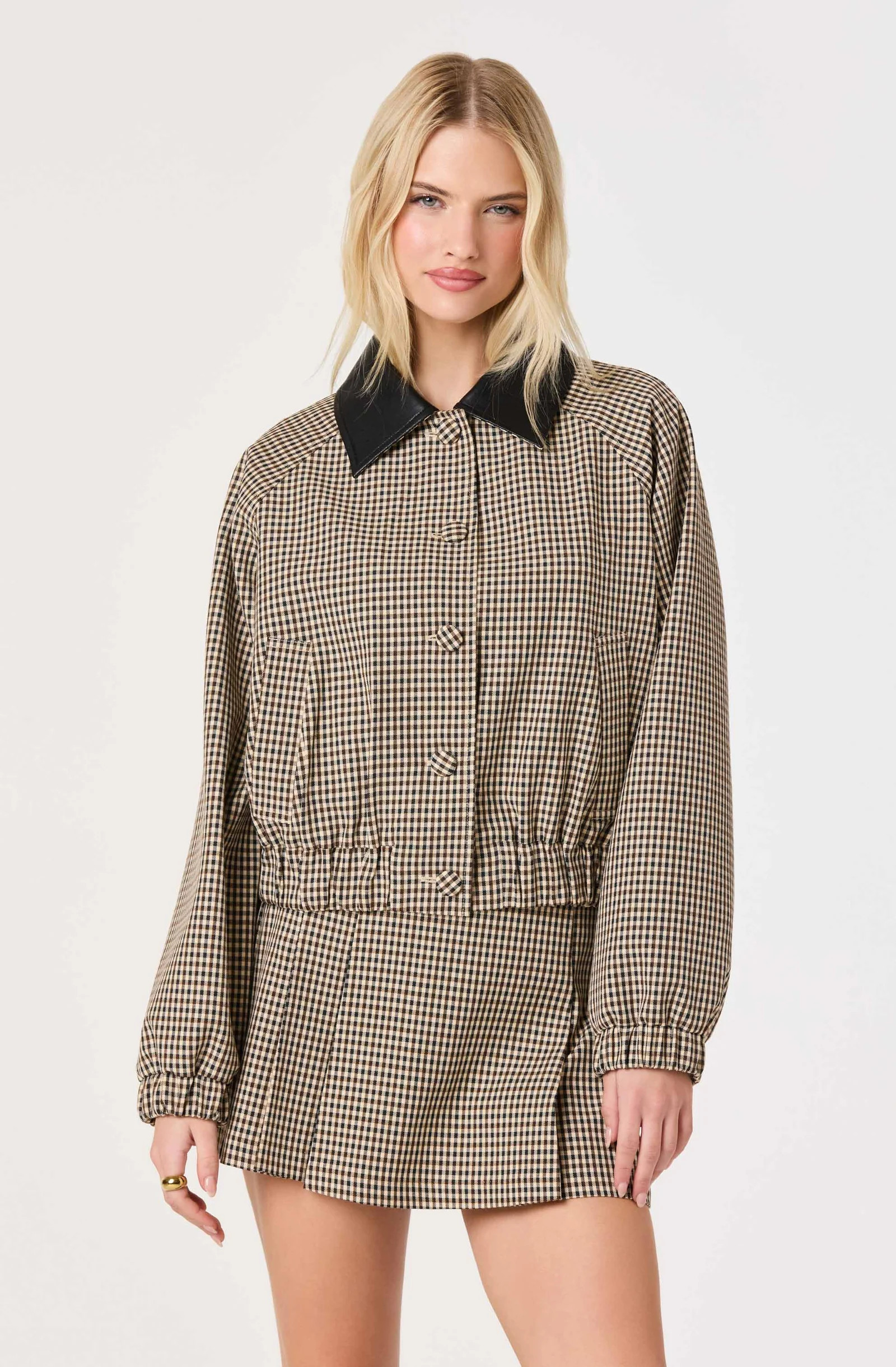 Billie Gingham Bomber Jacket - Brown black gingham / XS | ASTR The Label (US)