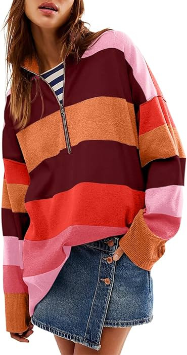 Yousify Oversized Womens Sweaters Fall 2024 Half Zipper Turtleneck Sweater Long Sleeve Tops S-2XL | Amazon (US)