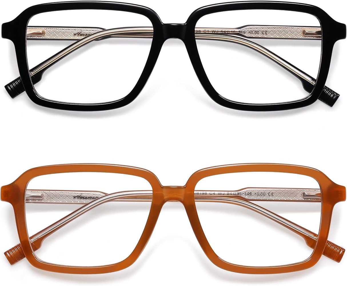 AMOMOMA 2 Pack Retro Reading Glasses for Women Men,Rectangle Blue Light Computer Reader Frame AM6... | Amazon (US)