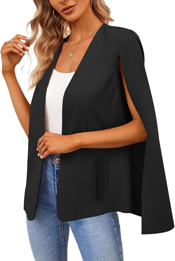 Women's Cape Blazer Split Long Sleeve Open Front Blazer Jacket Business Casual Suit Tops Cardigan... | Amazon (US)