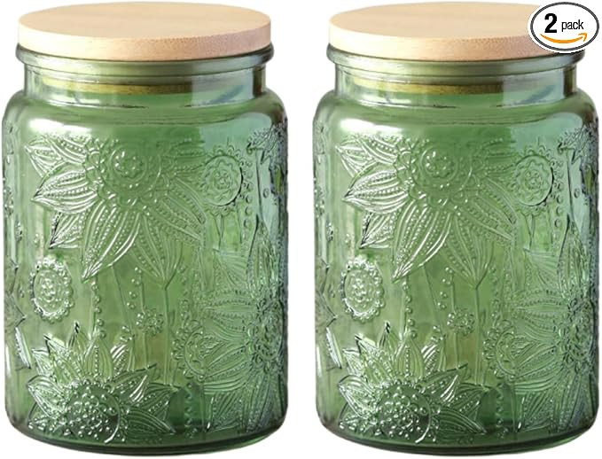 Set of 2 Glass Jars with Lids, 23.7 FL OZ Vintage Glass Storage Jars, Cookie Jar Sugar Container ... | Amazon (US)