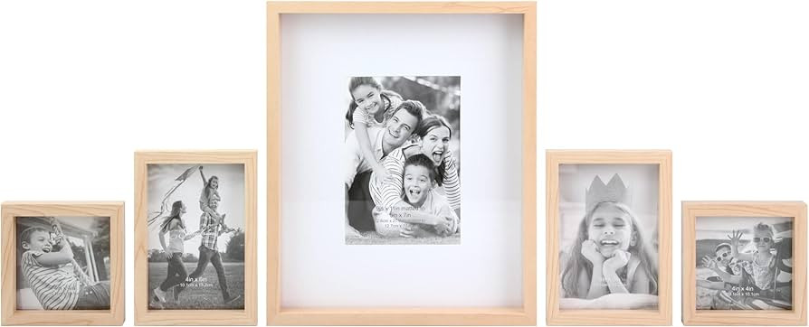 Stonebriar Decorative Rectangle Wall Mounted Gallery Frames, Wood, Blond, Set of 5 | Amazon (US)