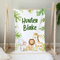 Safari Animal Baby Blanket, Custom Nursery, Name Bedding Nursery Decor | Etsy (US)