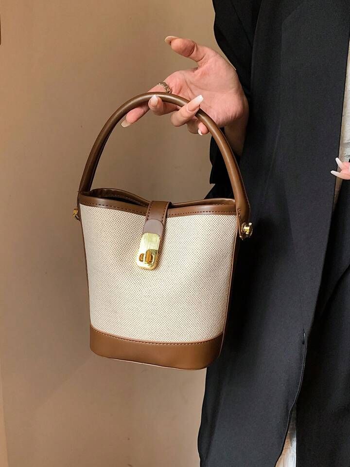 Colorblock Bucket Bag Mini Twist Lock | SHEIN