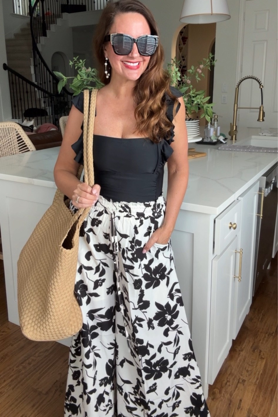 Swimsuit has tummy control, adjustable straps, a tie back and cute ruffle details. Wearing a medium. 
Pants are lined to the knee. Wearing a medium. 
.


#LTKSwim #LTKOver40 #LTKTravel