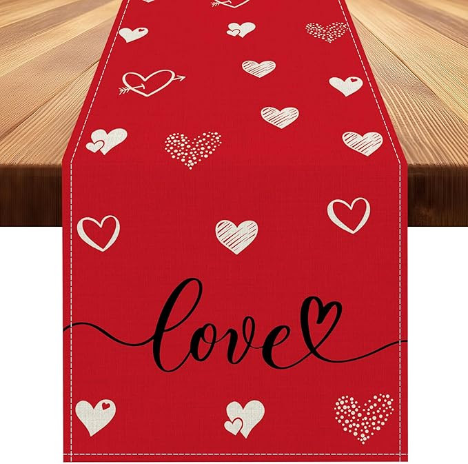 Valentines Day Table Runner 13x72 Inch, Love Hearts Valentine Table Runner, Anniversary Home Kitc... | Amazon (US)