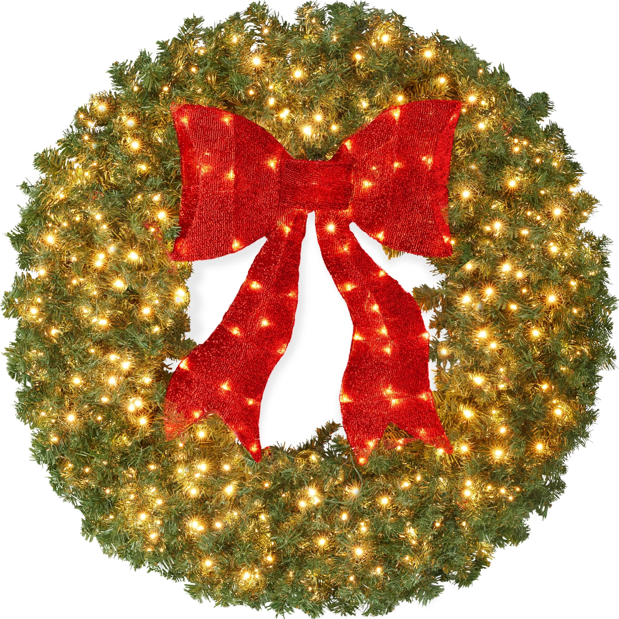 Best Choice Products 24in Artificial Pre-Lit Fir Christmas Wreath Decor w/ Red Bow, 70 LED Lights... | Walmart (US)
